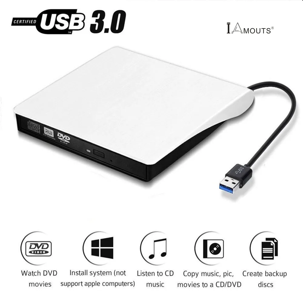 Внешние диски DVD iAmotus USB 3 0 Тонкий Высокая Скорость CD передачи данных Оптический