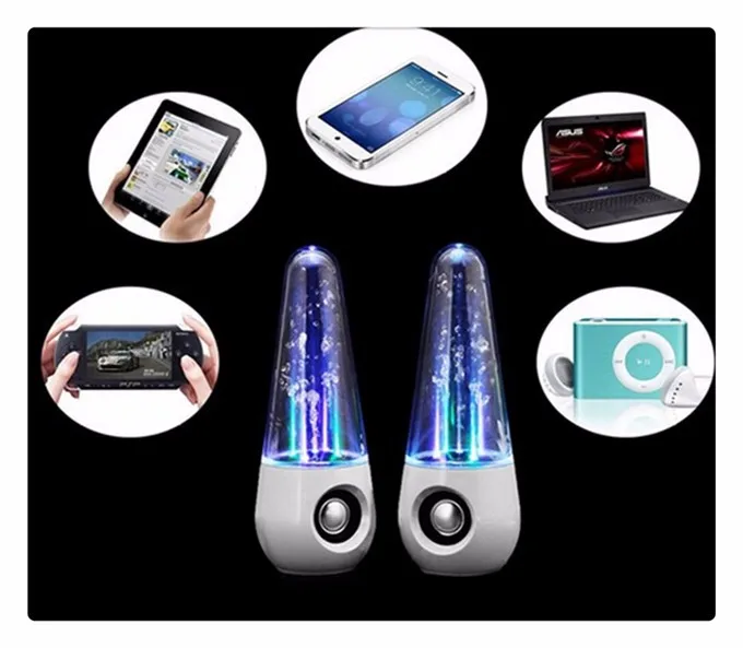 Usb питанием от воды танец красочный динамик усилитель музыкальный фонтан танцы воды мини аудио громкоговорители все 3,5 мм аудио pla