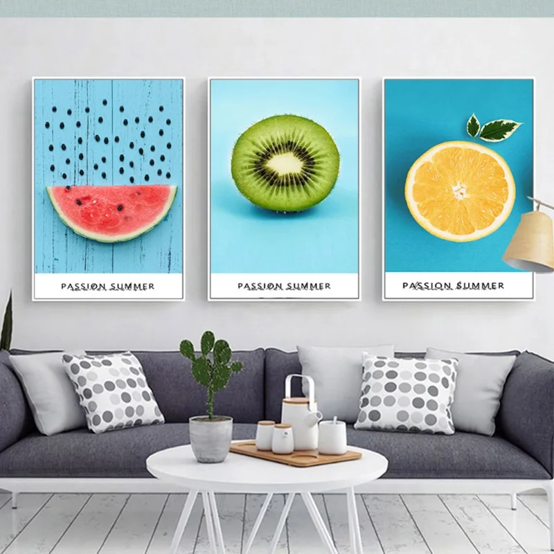 

Kitchen Fruit Pictures Kiwi Pineapple Oranges Paintings on Canvas Wall Art Nordic Diner Decorative Poster Watermelon Wall Print
