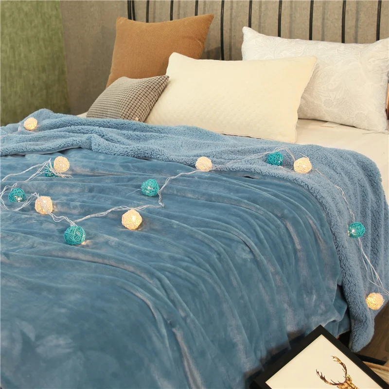 Peacock blue AB боковое Коралловое бархатное и кашемировое одеяло из овечьей шерсти, мягкое плотное одеяло для кровати, дивана, теплое флисовое шерстяное одеяло для спальни, 13 цветов - Цвет: Peacock blue