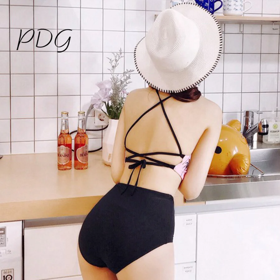 PDG swimwear 2017 high waist women set top push up swimsuit tree printed sexy bikinis vintage bottom bikini suit for girls | Спорт и