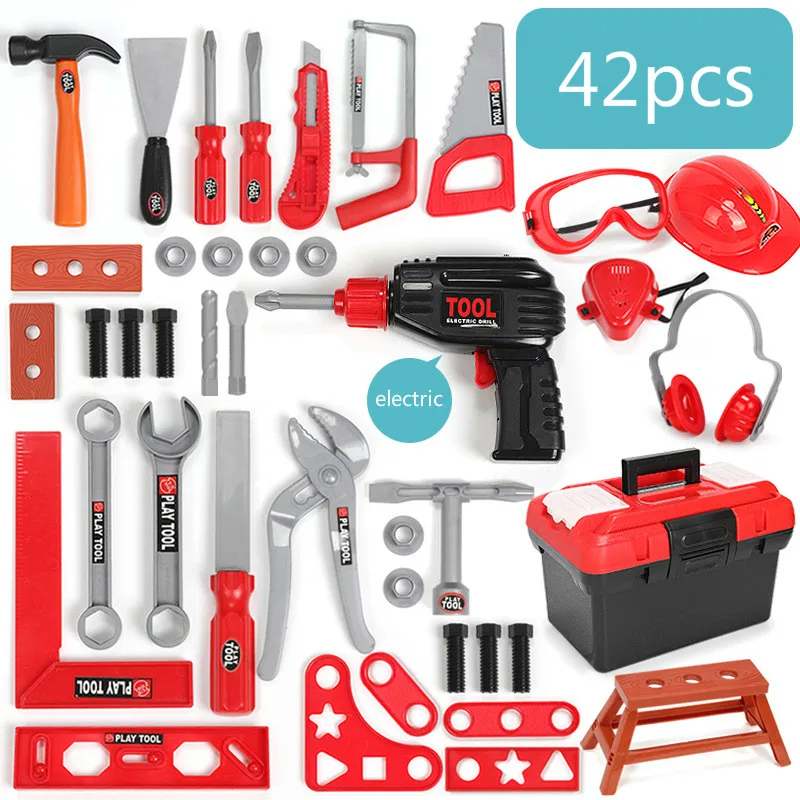 42pcs Детский набор инструментов, инженерный симулятор, инструменты для ремонта, игрушка, топор, столярная дрель, комплект отверток для ремонта, игровой набор для детей, подарок - Цвет: 42pcs