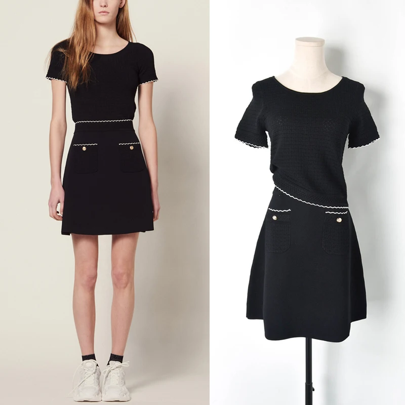 2019 Лето Новое поступление черный цвет комплект из двух предметов Женская одежда