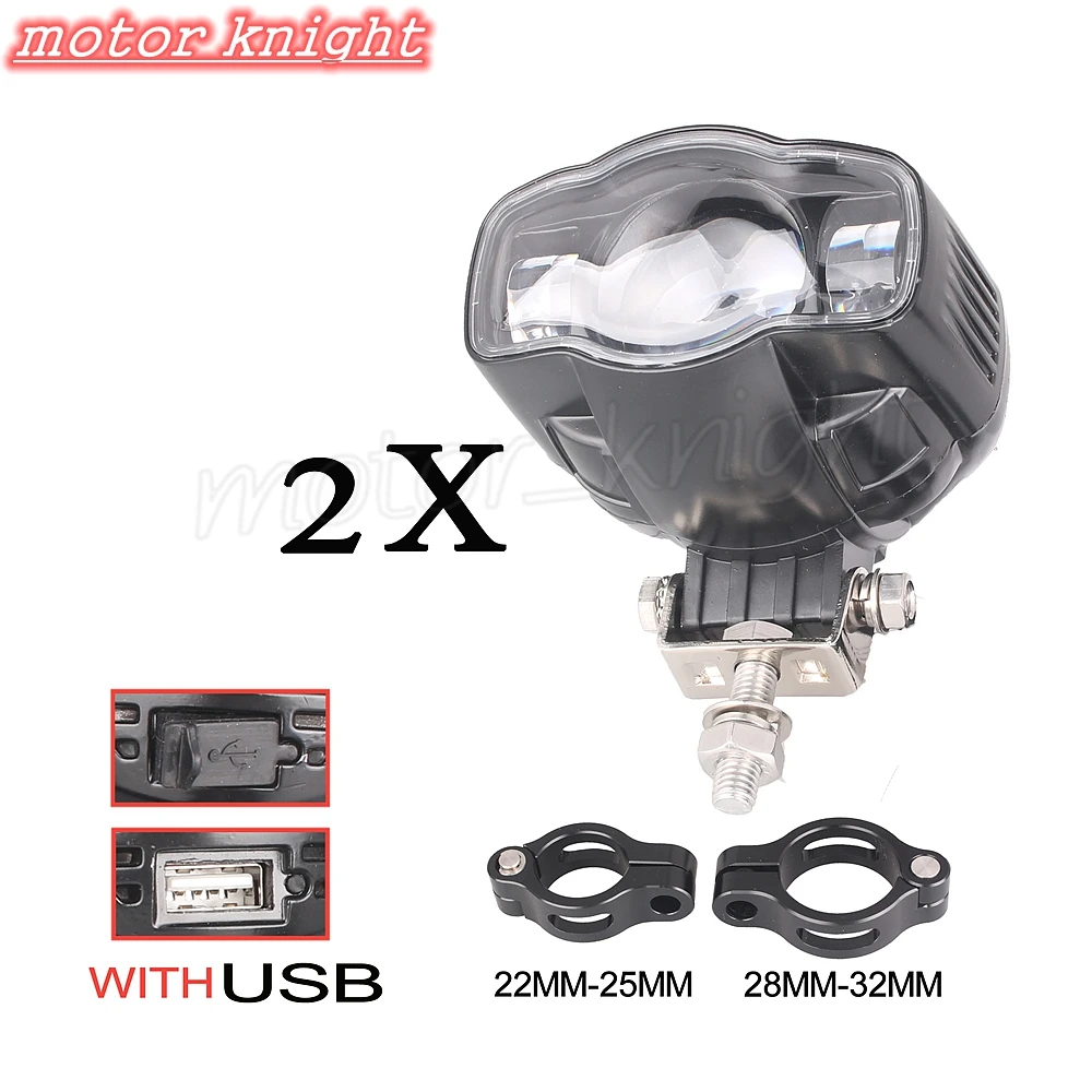 

2X White Motorcycle 20W 9V-85V LED Driving Fog Spot Light Head Lights Lamp Clamp For kawasaki yamaha honda bmw bmw
