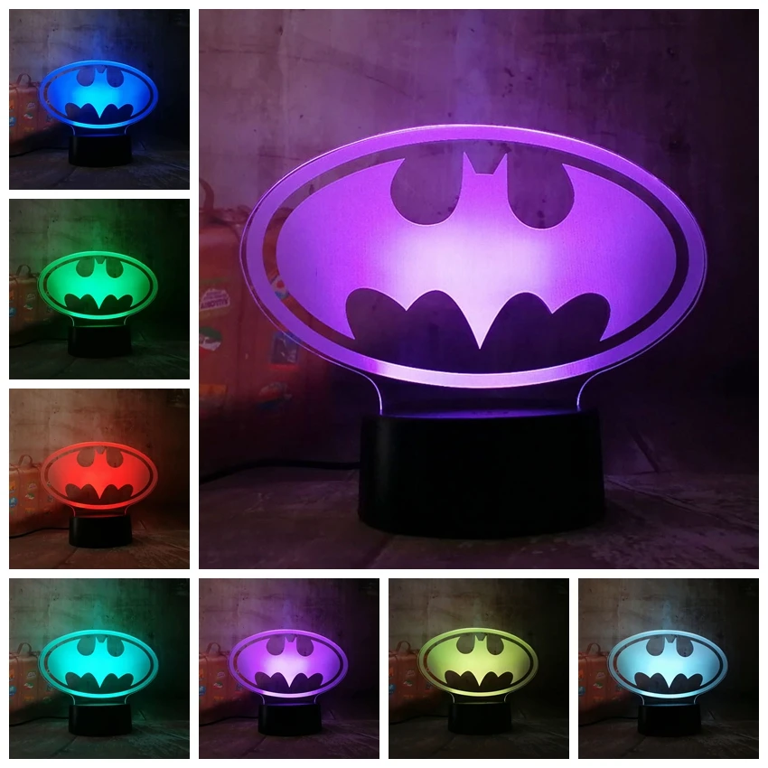 Новый крутой 3D светодиодный светильник Лиги Справедливости DC Бэтмен символ