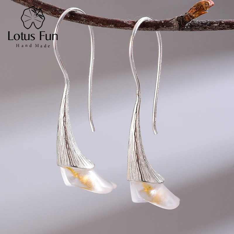 Lotus Fun, настоящее 925 пробы, серебряные, натуральные, ручной работы, дизайнерские, хорошее ювелирное изделие, Калла, цветок лилии, свисающие серьги для женщин, Bijoux