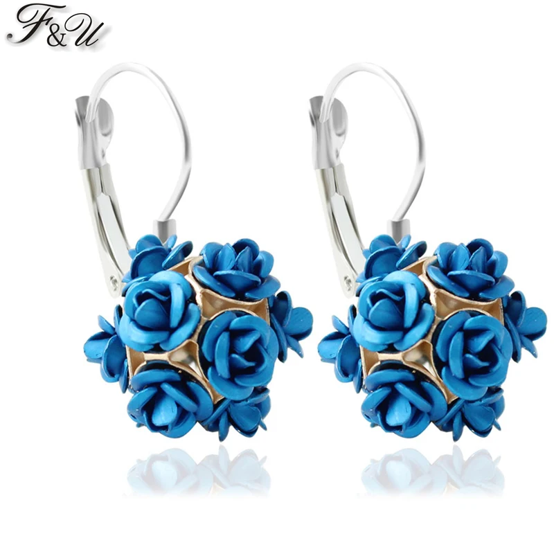 Лидер продаж элегантные серебряные серьги-клипсы F &amp U разных цветов с цветком