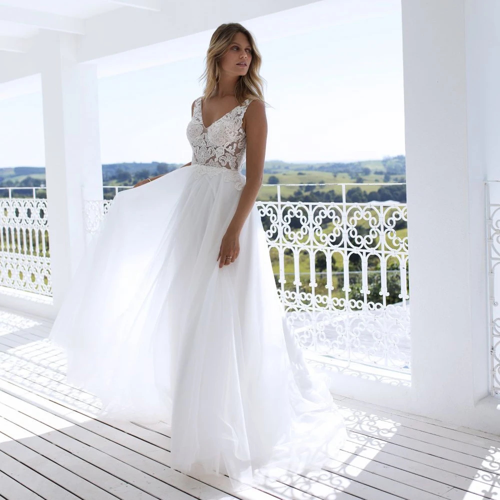 Элегантная белая цвета слоновой кости с открытой спиной Boho Свадебное платье