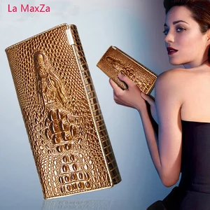 women lock wallet female handbag money coin purses holder brand genuine leather 3d alligator ladies crocodile long clutch wallet free global shipping