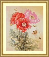 47 56 pink and red poppiescounted cross stitch cartoon cross stitch 14ct cross stitch kit handmade embroidery needlework