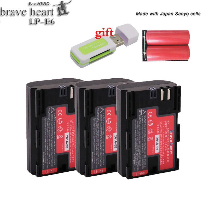 Аккумулятор для цифровой камеры LP-E6N LPE6N LP-E6 LPE6 LP E6 E6N от sanyo cells для Canon 5D Mark II III 7D 60D EOS 6D - Цвет: 3battery