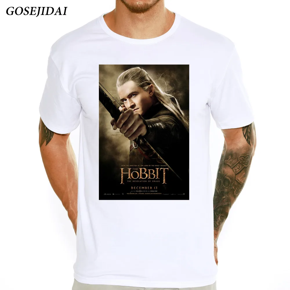 Модель 2017 года эластичная Мужская футболка с принтом фильм Хоббит Летняя