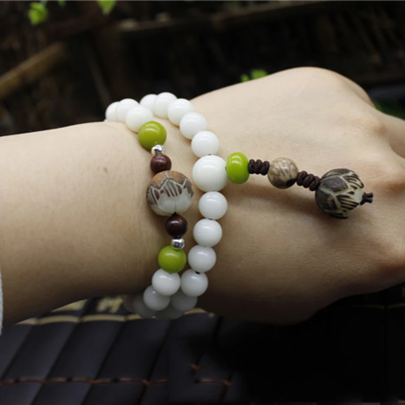 Белый Бодхи резной браслет Подвеска ввиде цветка лотоса ожерелья Будда Молитва