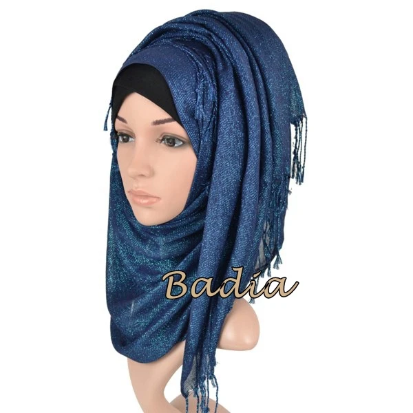 Цельнокроеный Шиммер однотонный Блестящий хиджаб шарф блестящий металлик