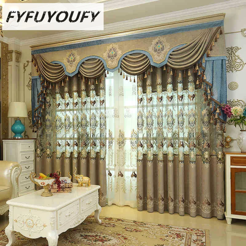 

European luxury King Queen embroidered gold blind curtains for the living room with the sheer luxury hotels suitable for bedding