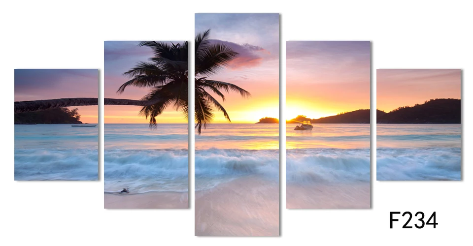 Большая HD Картина на холсте для гостиной кокосового дерева и заката моря 5
