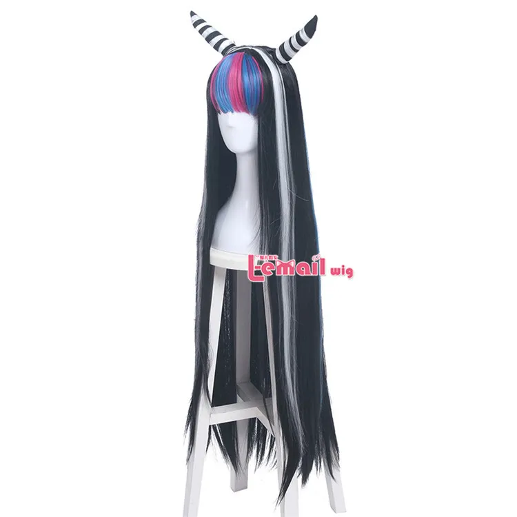 L-email парик Danganronpa Mioda Ibuki, парики для косплея, длинные, смешанные цвета, прямые, парик для косплея, парик для Хэллоуина, термостойкие синтетические волосы