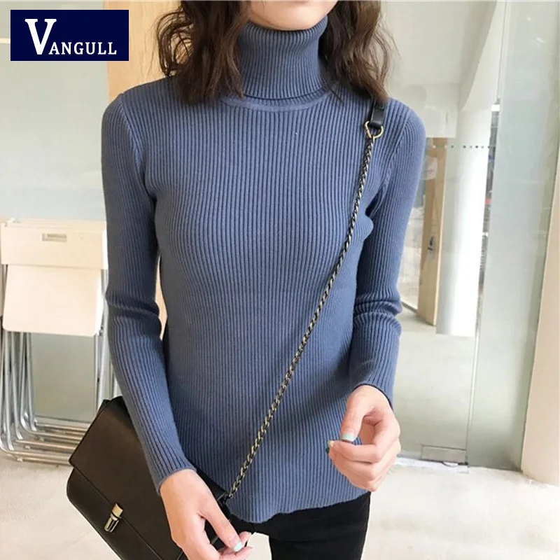 VANGULL WomenTricots TurtleneckKnitted Sweater Pullovers High Quality Solid Cashmere 2019 Autumn Winter Female | Женская одежда
