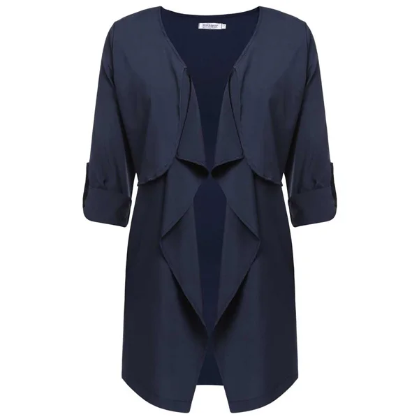 Meaneor Women Casual Cardigan For 2017 Fashion Autumn 3/4 Sleeve Solid Black Stretch fabric Asymmetric Hem Outwear |