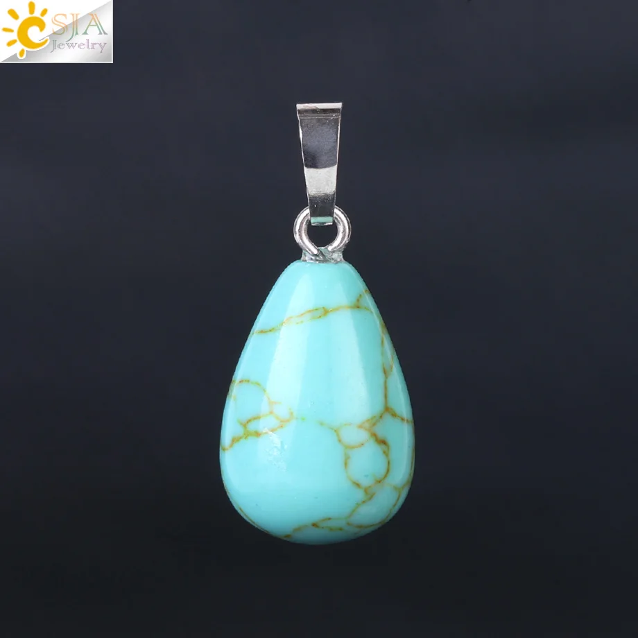 Turquoise CSJA натуральный камень капли воды кулон Груша Форма бисера Фиолетовый Кристалл розовый кварц простые подвески для ожерелья Женские Ювелирные изделия F520 - Окраска металла: Turquoise