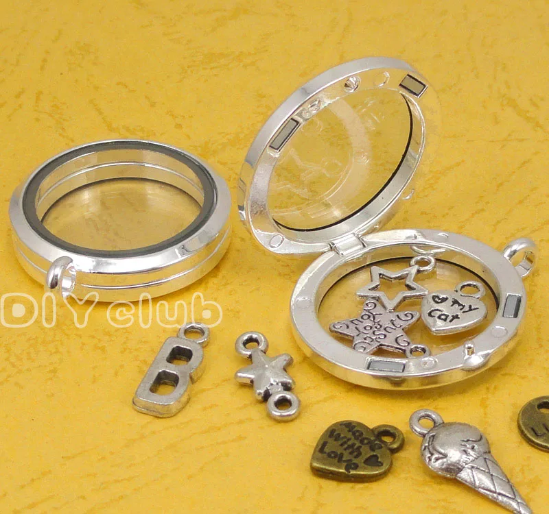 2 шт. яркий серебристый круглый плавающий медальон стеклянный кулон Плавающие