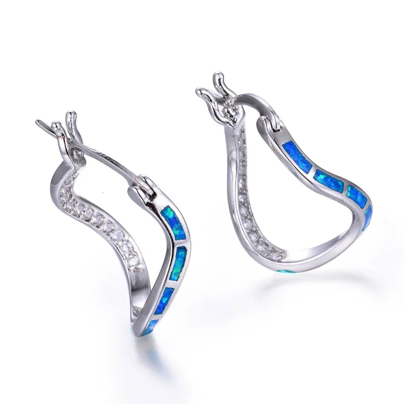 Женские серьги Бохо с голубым огненным опалом винтажные серебряные двойные