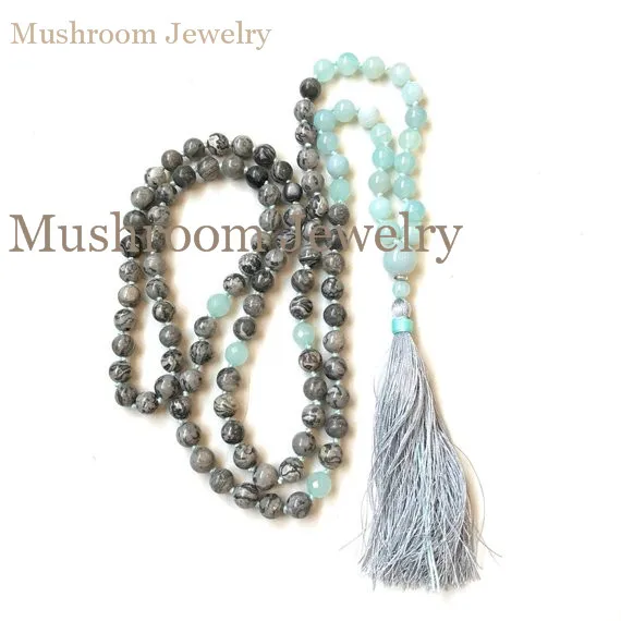 Boho Hand Knot Jaspers Beads 108 Mala Women Necklace yoga accessories