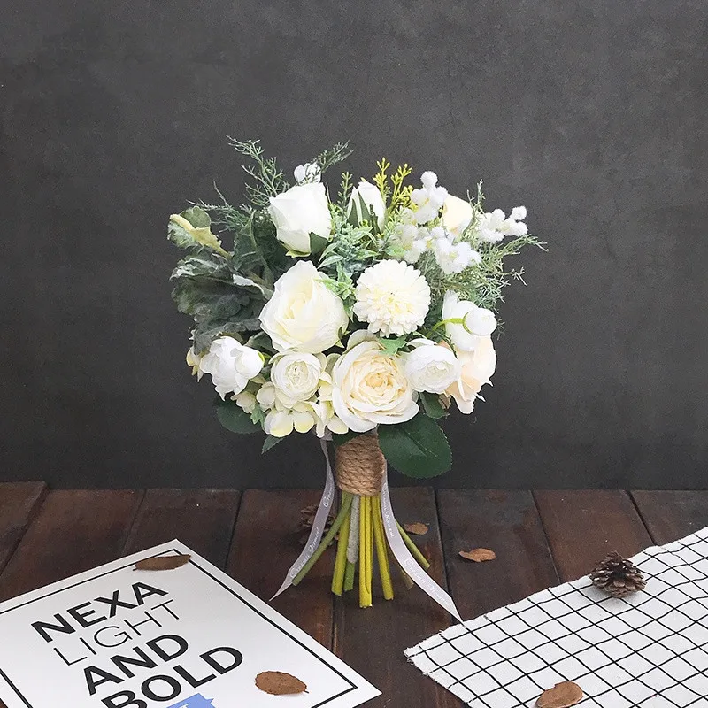 

White Green Series Hybrid Artificial Flower Wedding Bride Bridesmaid Bouquet Flower Event Party Decorative Flower