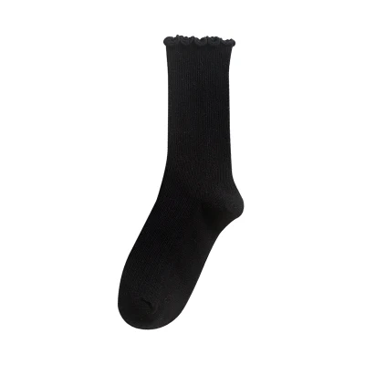 black UNIKIWI. Женские милые хлопковые носки ярких цветов с оборками. Повседневные Женские однотонные короткие носки в Стиле Лолита. 9 цветов - Цвет: black