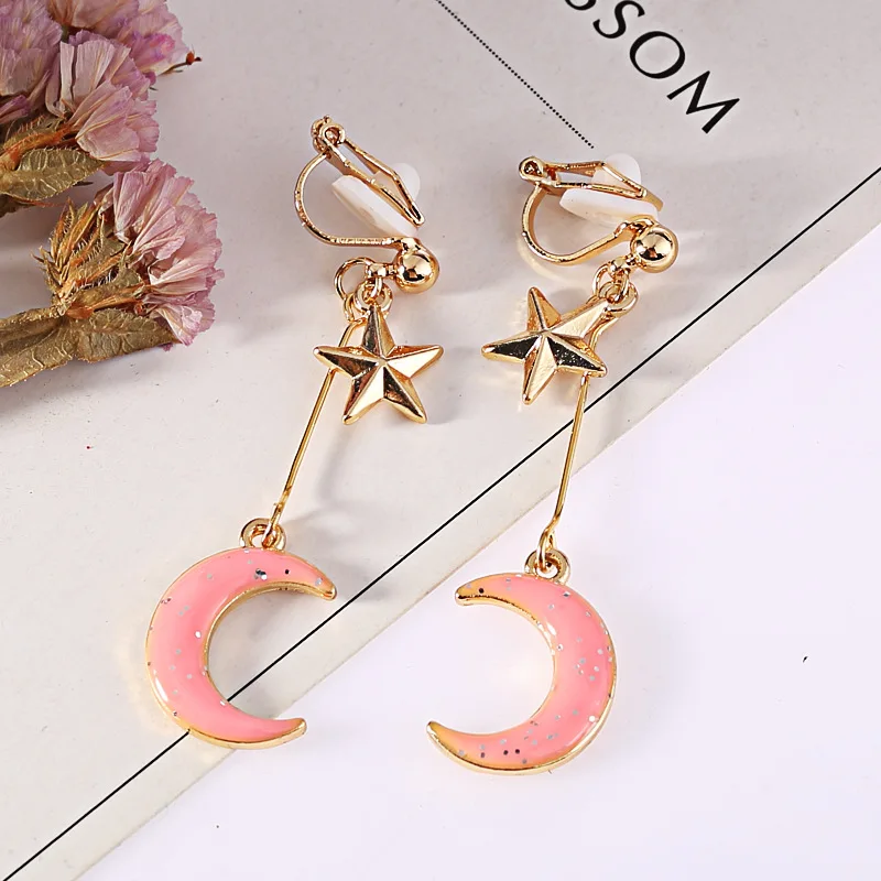 Серьги-клипсы розовые не проколотые серьги лунные манжеты для женщин | Украшения