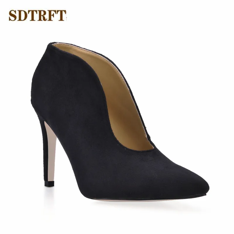 

SDTRFT Spring Autumn Stilettos 10cm thin high heels Ankle martin boots wedding shoes Woman Botas Pointed Toe pumps Plus:35-42 43