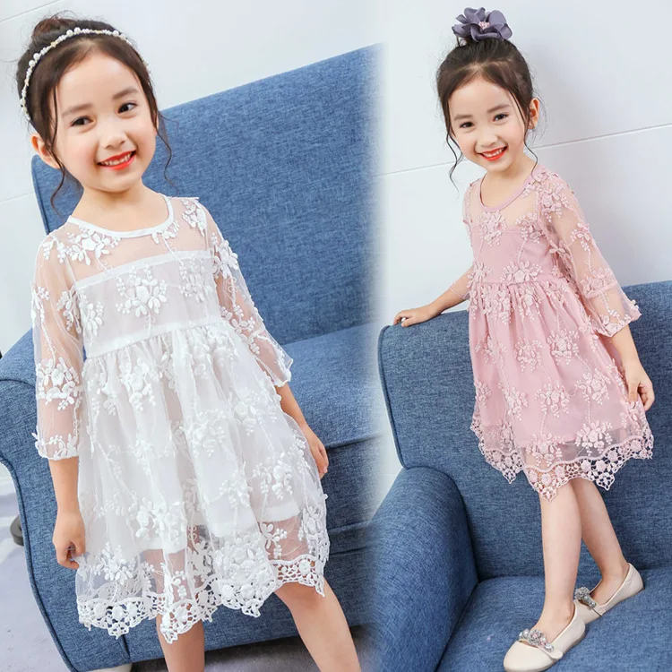 Summer Girl Clothes Embroidery Flower Dress Kid Dresses For Party Wedding Outfits Princess Floral Lace Ball Gown 3-8T | Детская одежда
