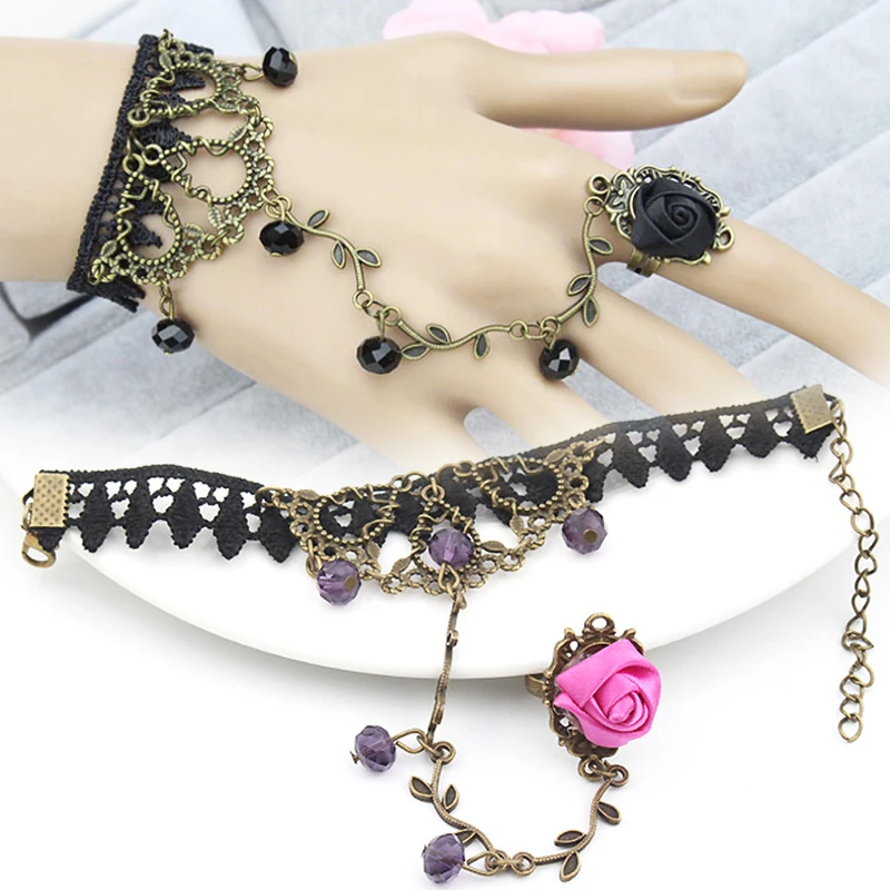 Hot Sale Retro Gothic Women Bracelet Lace Crystal Flower Hand Slave Chain Gift | Украшения и аксессуары