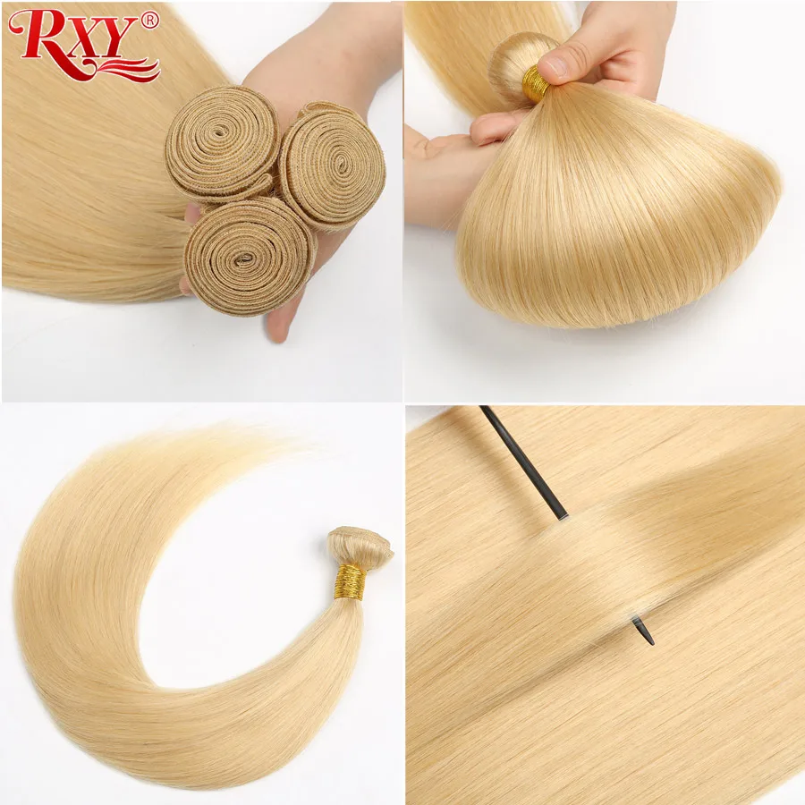 613 Bundles With Frontal Peruvian Hair Blonde 3 Closure RXY Straight Human NonRemy | Шиньоны и парики