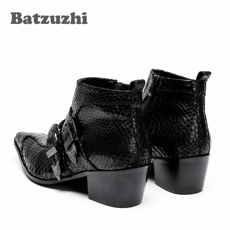 Batzuzhi/100% брендовые новые черные мужские ботинки с острым носком осенние кожаные