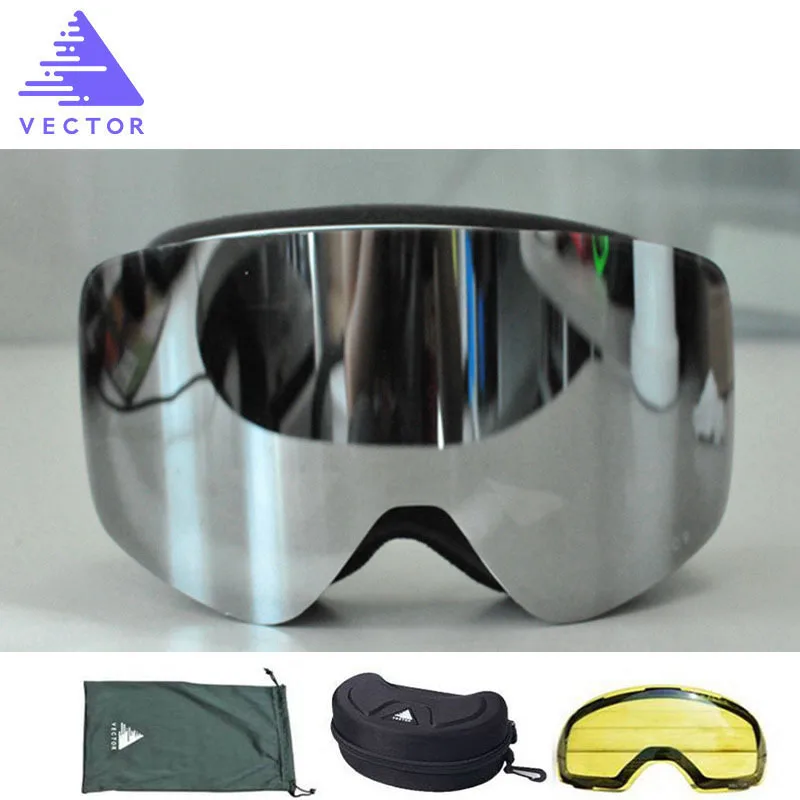 Silver Set Мужские зимние лыжные очки с UV400, противотуманные двойные линзы, большие сферические очки, женские зимние лыжные очки для сноуборда+ желтые линзы в комплекте - Цвет: Silver Set