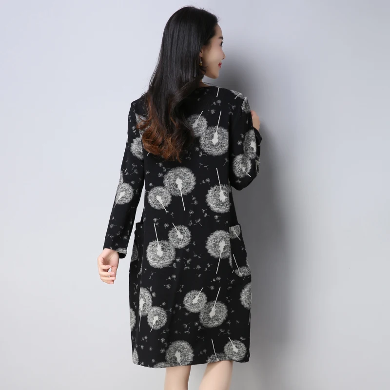 Женское модное хлопковое винтажное платье-джемпер с длинным рукавом и принтом