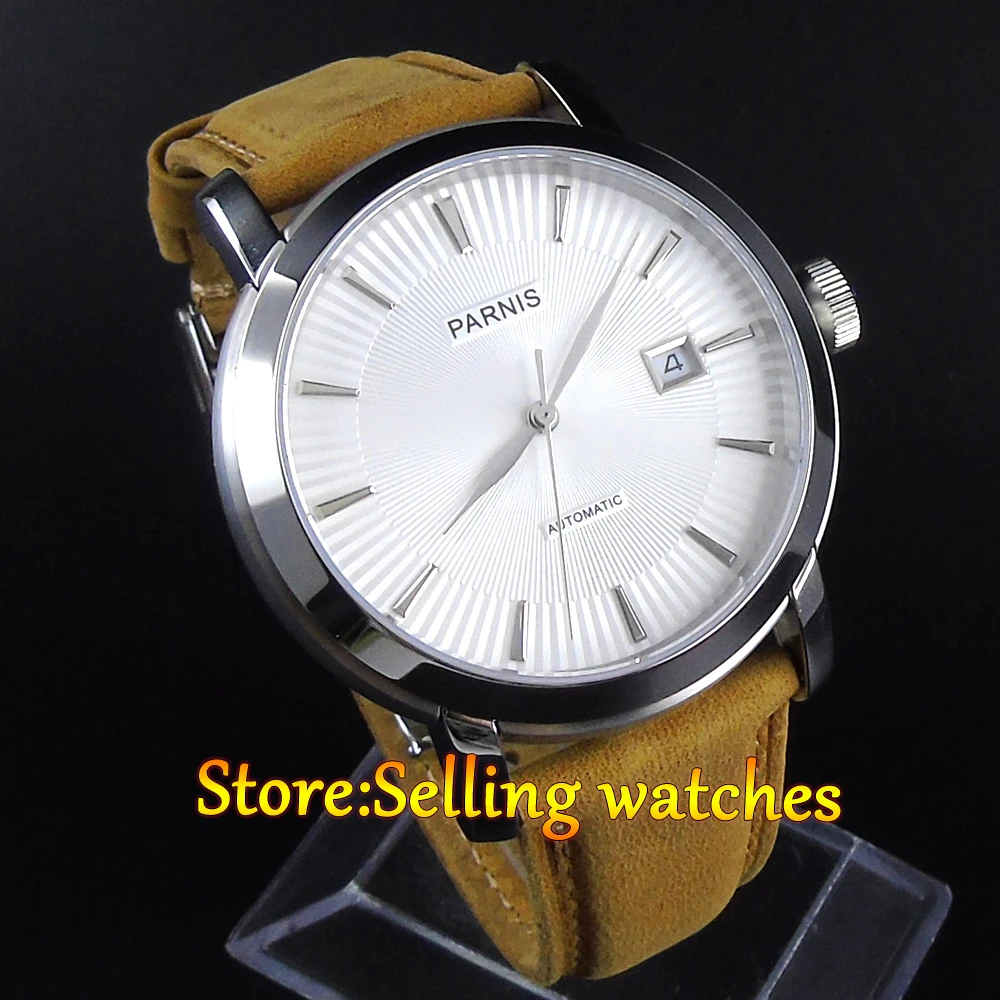 42mm Parnis 21 Jewels Japan Automatic Movement white Dial Sapphire Men Watch