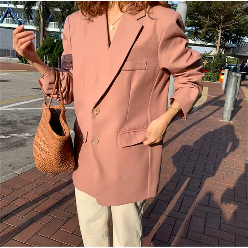 

HziriP New Spring Autumn Fashion Casual Single Breasted Pocket Solid Blazers Elegant Office Fresh Outwear Pink Blazer Plus Size