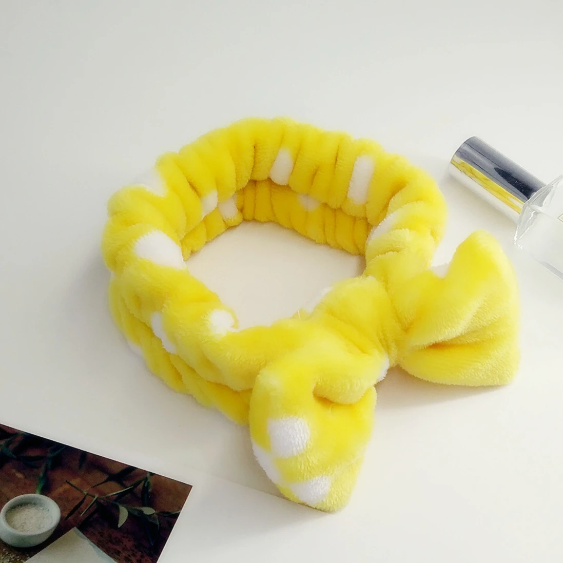 Yellow White Dots Аксессуары для волос с буквенным принтом OMG, ободки для женщин, коралловый флис, мягкий бант, для девушек, для мытья лица, заколки для волос, повязки для волос, головные уборы - Цвет: Yellow White Dots