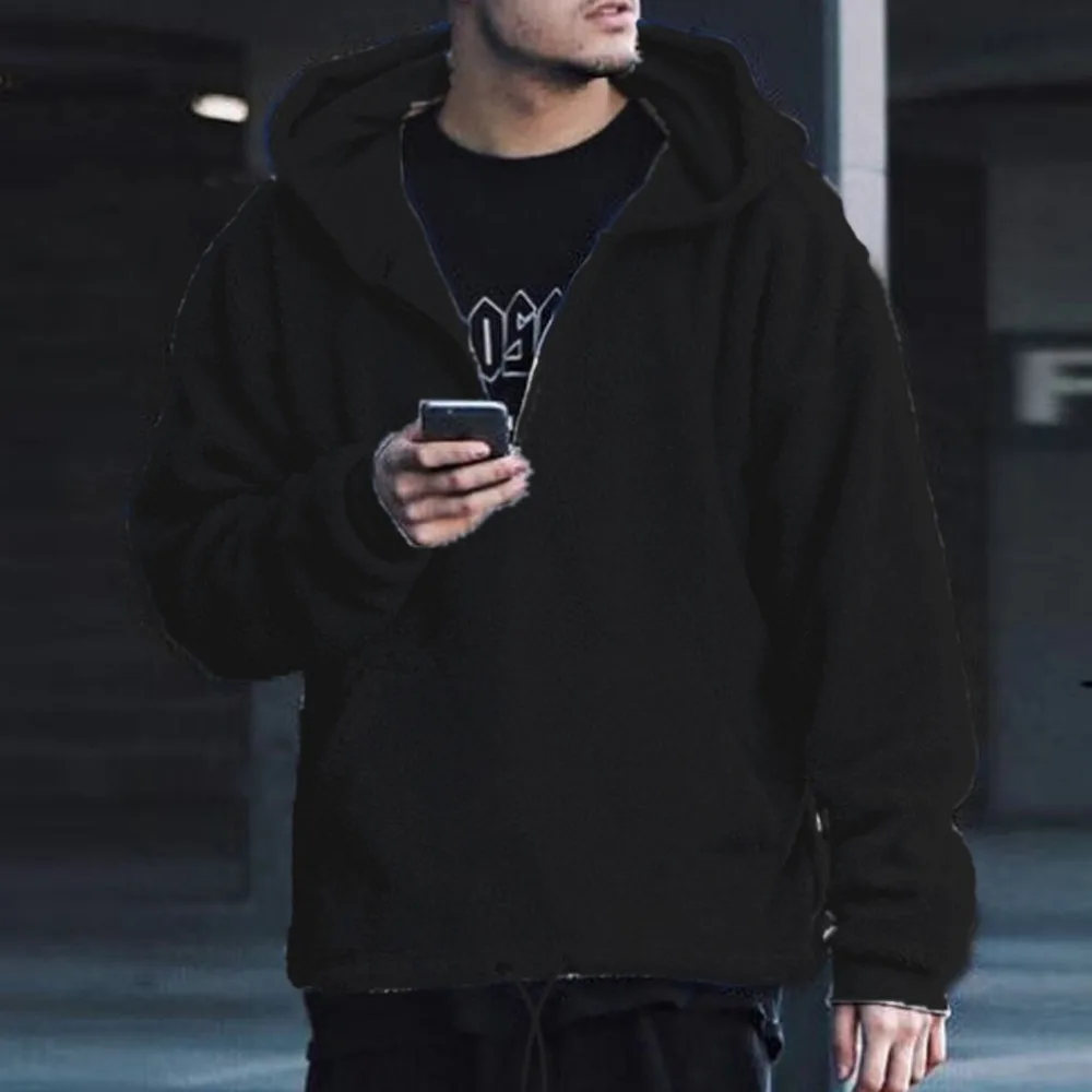 Мужская толстовка с капюшоном Зимняя мода на молнии теплая повседневная