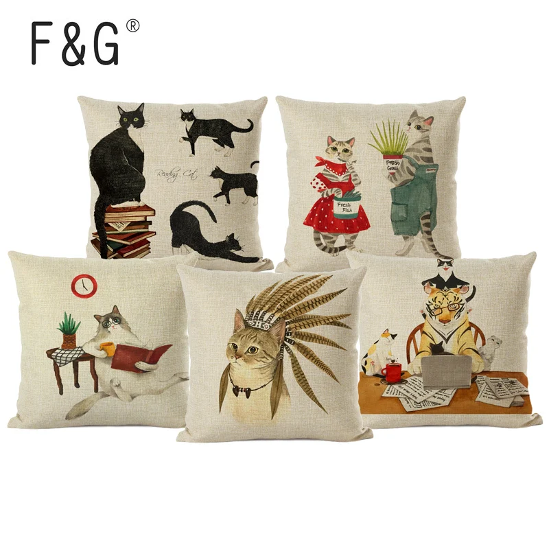 

Cute Cartoon Cushion Cover Interesting Cat Decorative Pillowcase Animal Throw Pillow Case For Sofa funda cojin kussenhoes