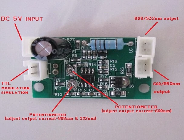 Лаборатория DIY 650 нм 200 мВт красный лазерный модуль с платой драйвера (808nm/532nm и 660nm +