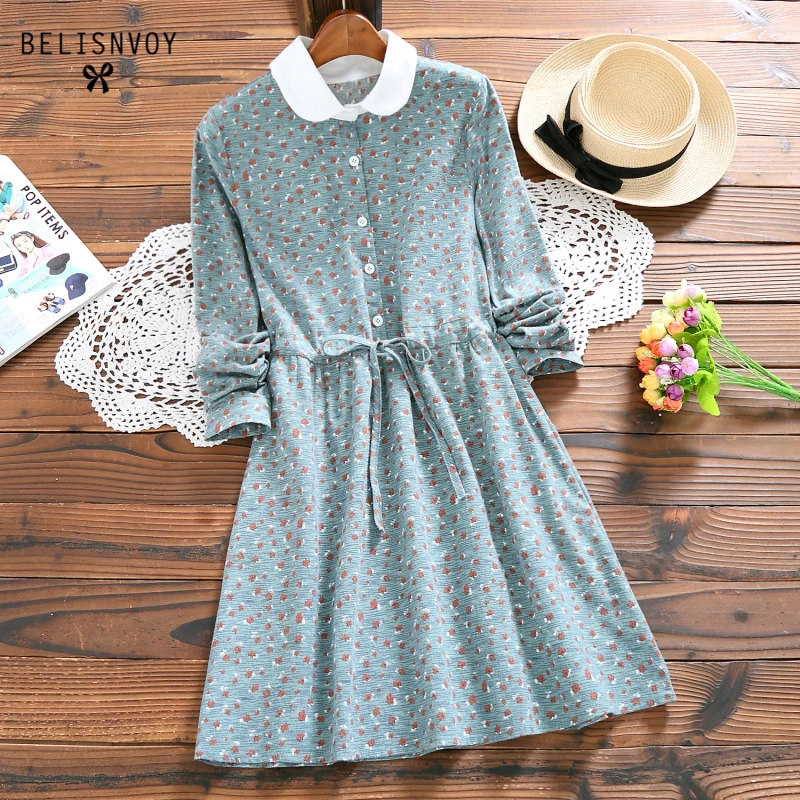 Женское платье с длинным рукавом винтажное цветочным принтом в стиле девушки из