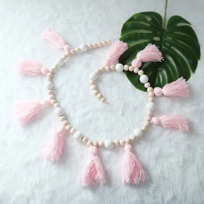 pink pink М 1,5 м INS Nordic стиль маскарун дерево бусины висит с кисточкой декоративные кровать детская комната украшения - Цвет: pink pink