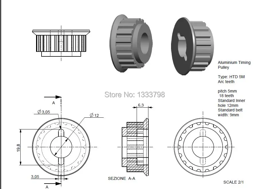 Прочный качественный 5 мм Шаг обработки поверхности алюминиевый сплав HTD5M шкив