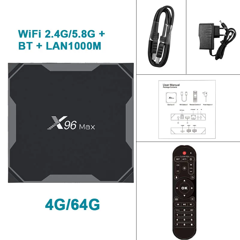 4G64G X96Max Смарт ТВ приставка Android 9,0 ТВ приставка Amlogic S905X2 Четырехъядерный 4 ГБ 32 ГБ 4 ГБ 64 Гб 2,4G и 5 ГГц Wifi BT 1000M 4K X96Max приставка - Цвет: 4G64G