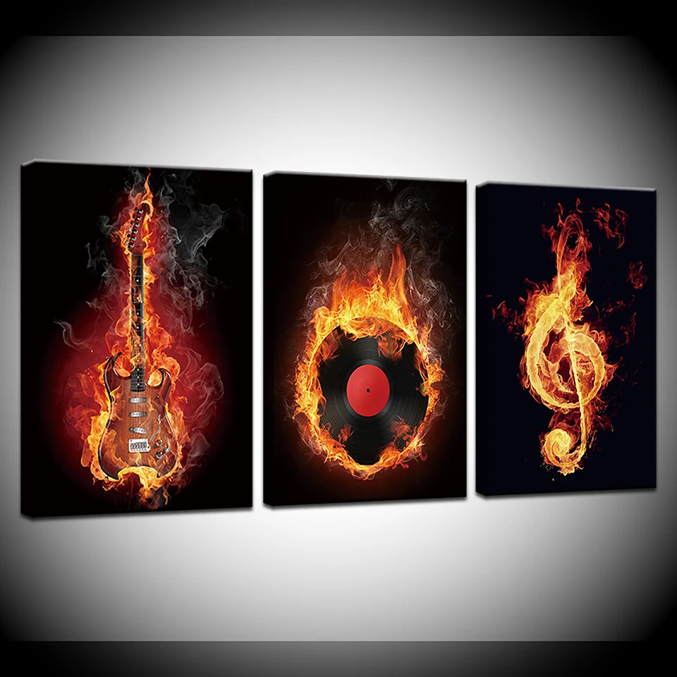 3 предмета Wall Art Изображение пламя игровая музыка гитара холст для живописи