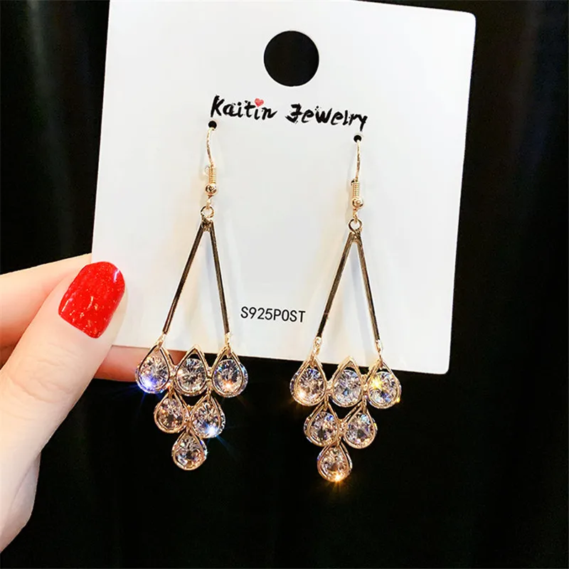 FYUAN длинные висячие серьги с кисточками для женщин Bijoux капли воды хрустальные