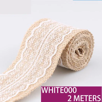 white 000 Новинка 6 см 2 м джут, джутовая ткань, мешочная ткань лента кружева многоцветные планки украшение для подарков упаковочные Ленточные пеньки для дома ручной работы DIY - Цвет: white 000